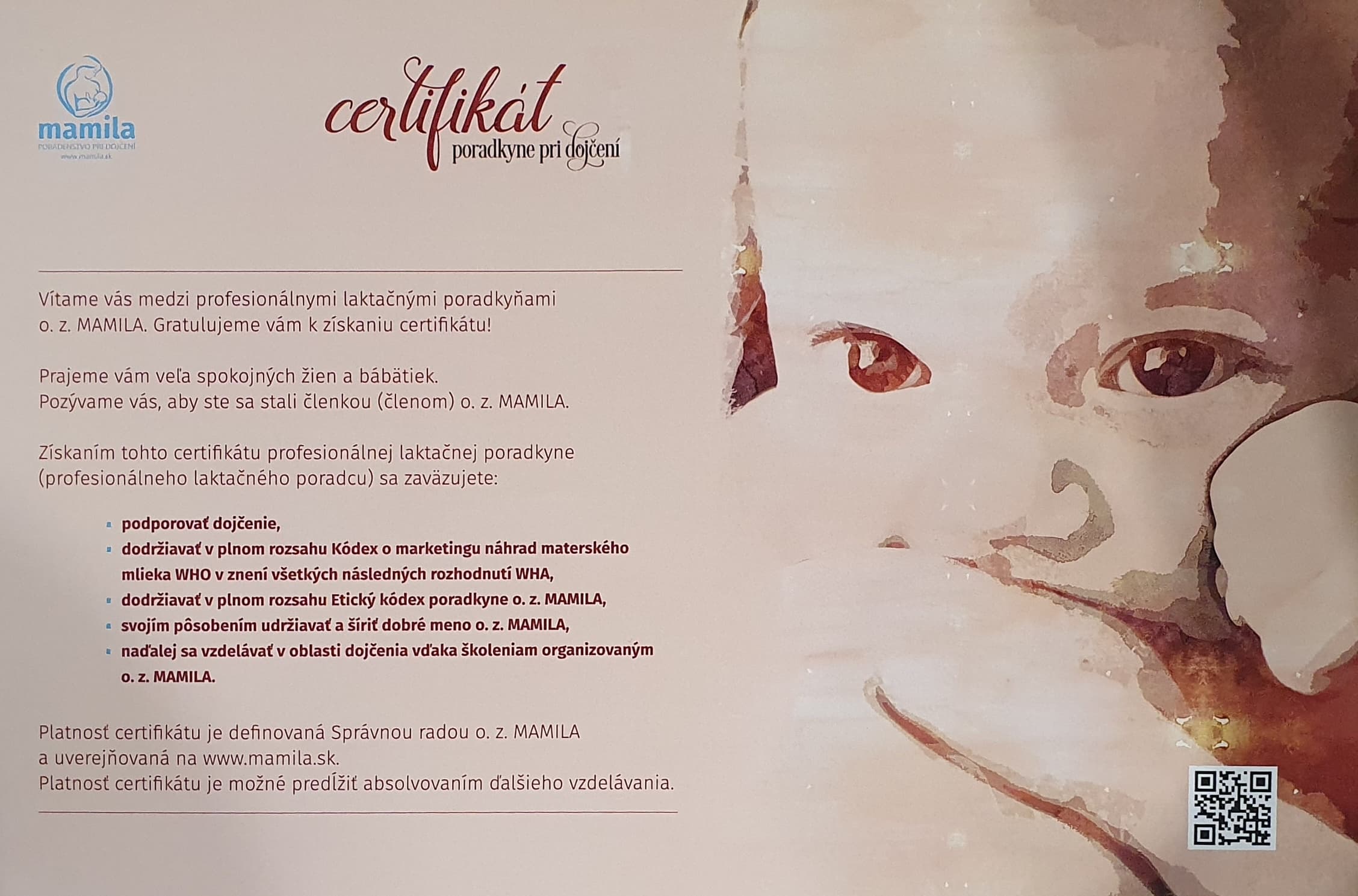 Certifikát zadná strana